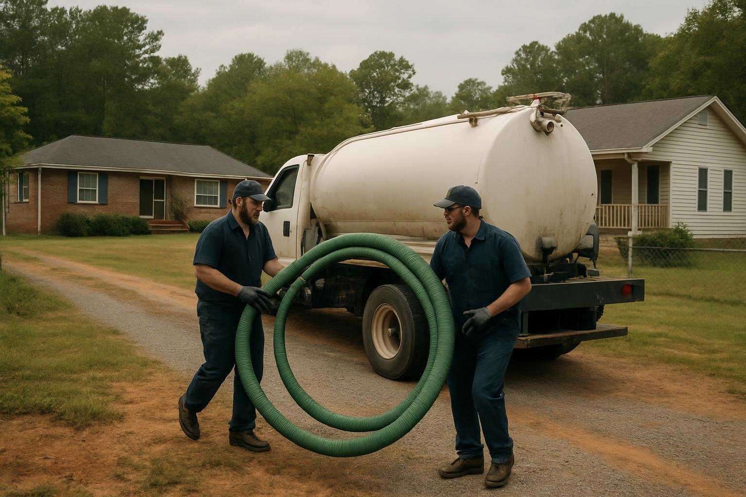 Septic service crew at work in Harnett County, NC
