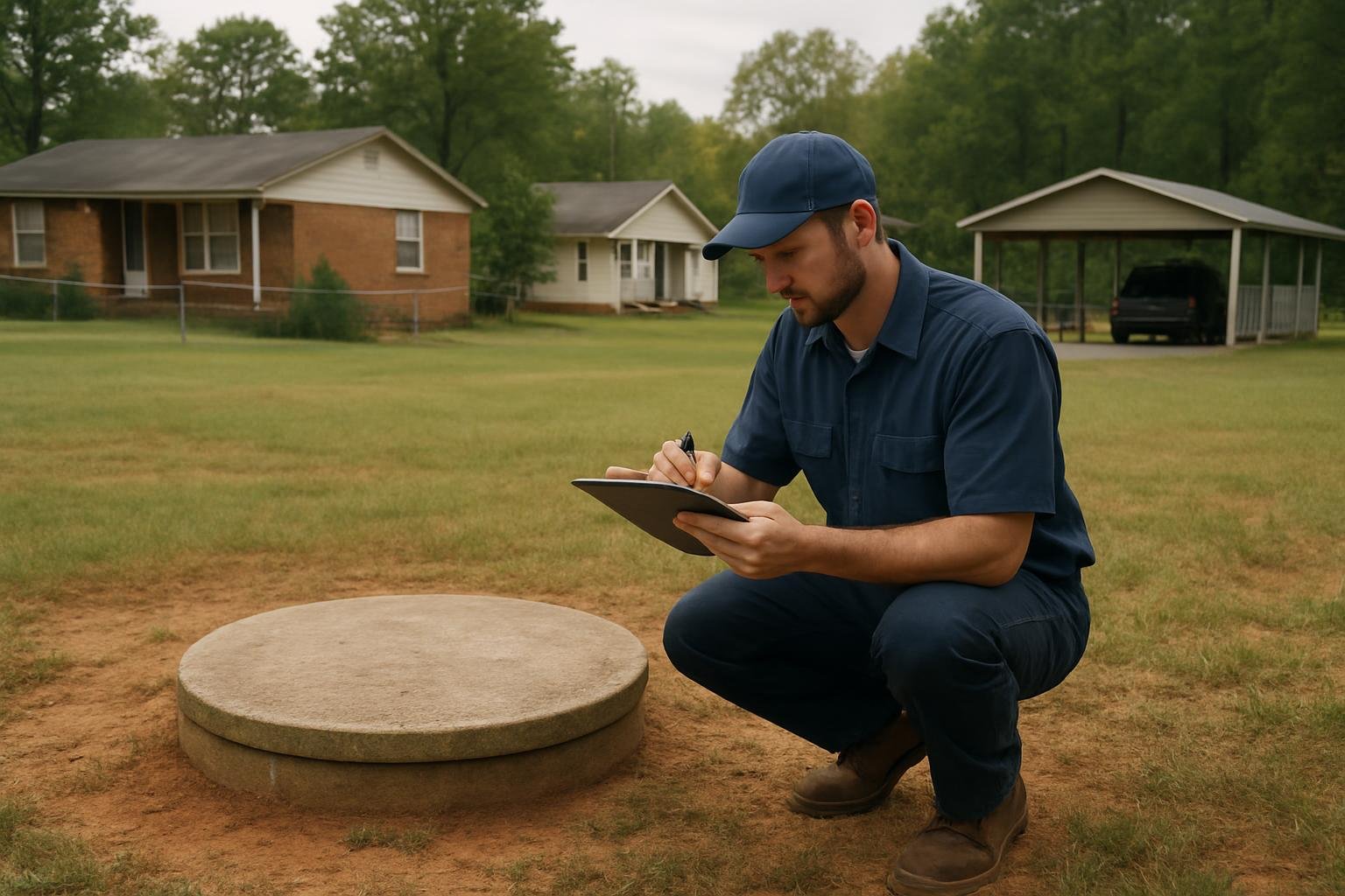 Harnett Septic Pros technician preparing an estimate, Coats NC