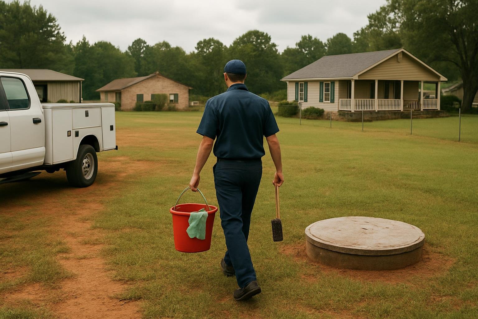 Septic Tank Cleaning truck on site, Harnett County NC