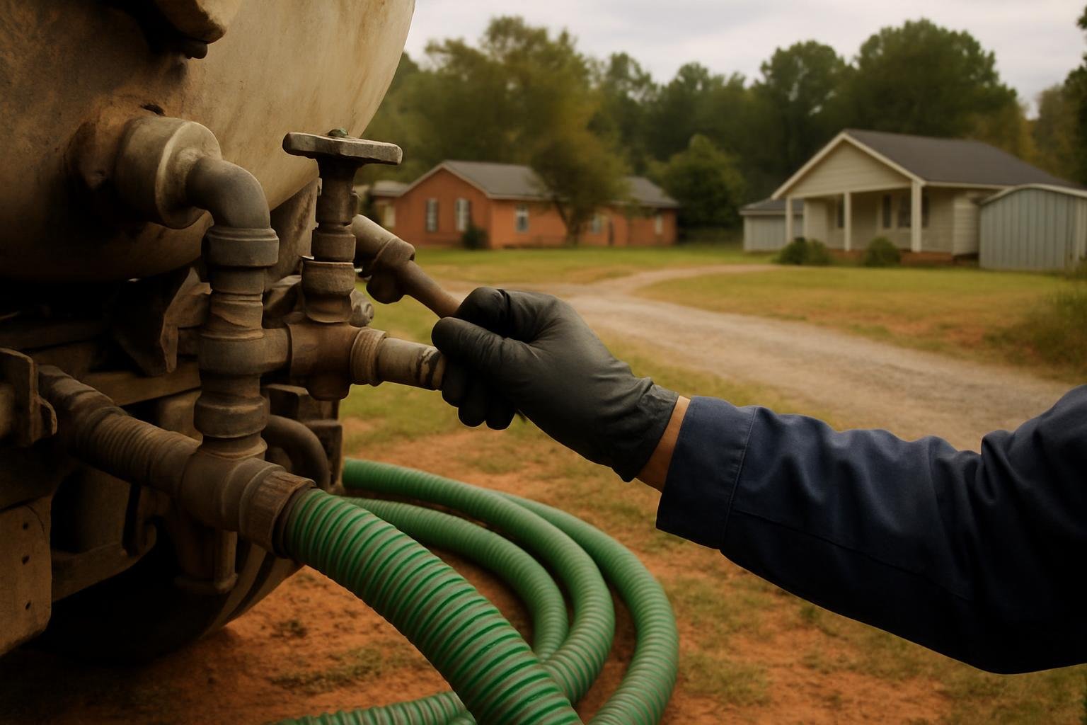 Septic Tank Pumping truck on site, Harnett County NC